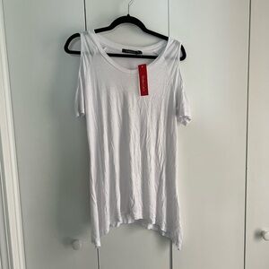 White Cold-Shoulder V Neck Top